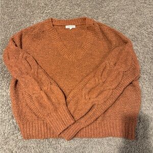 CBRAND Rust Knit Sweater with Cable Knit Detail on Sleeves Plus Size 2XL